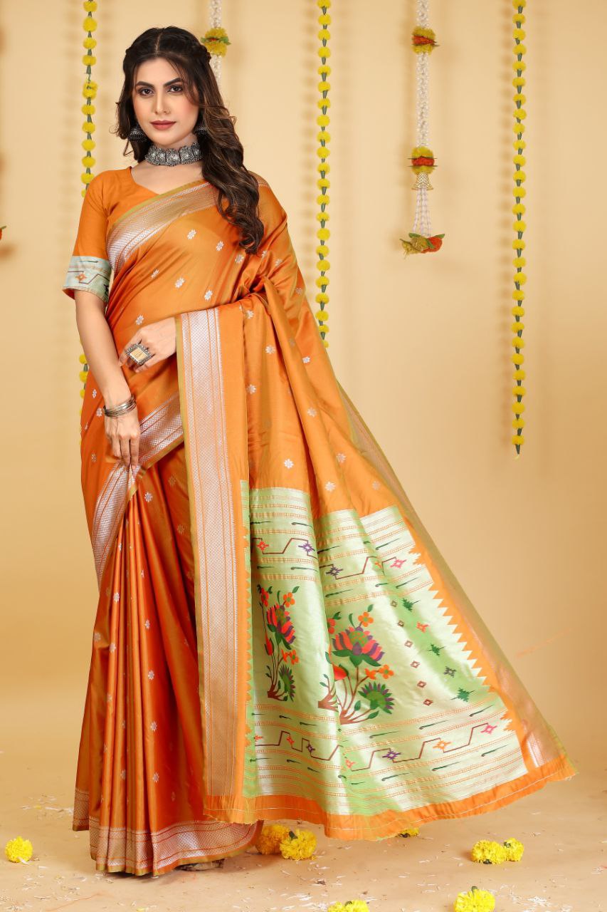 SOFT PURE SILK Paithani SAREE WITH BEAUTIFUL  WEAVING RICH PALLU With Meenakari work