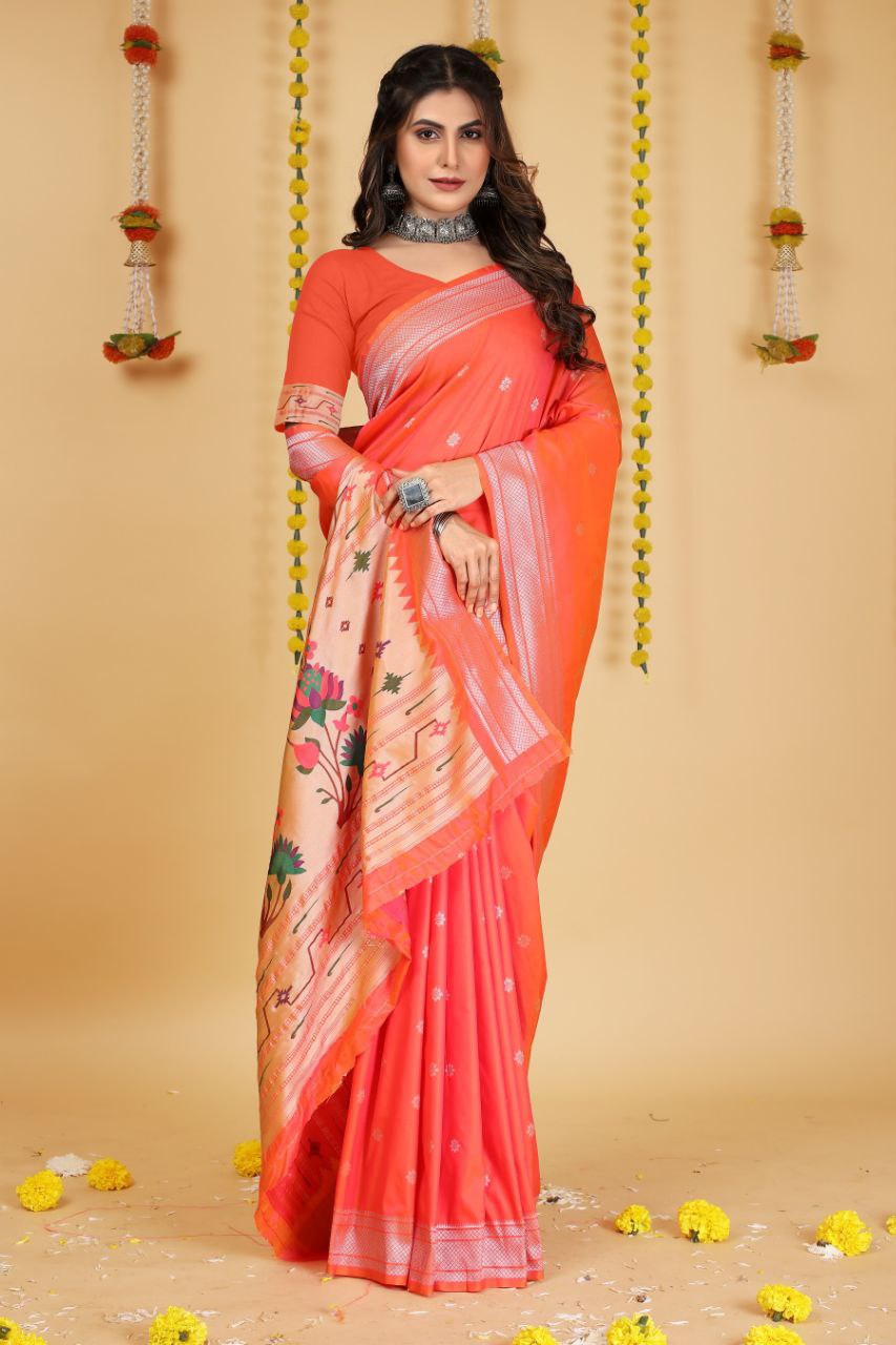 SOFT PURE SILK Paithani SAREE WITH BEAUTIFUL  WEAVING RICH PALLU With Meenakari work