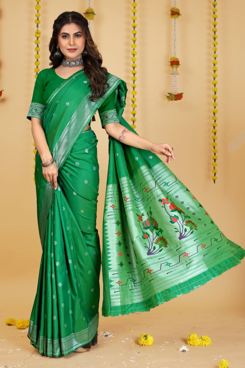 SOFT PURE SILK Paithani SAREE WITH BEAUTIFUL  WEAVING RICH PALLU With Meenakari work