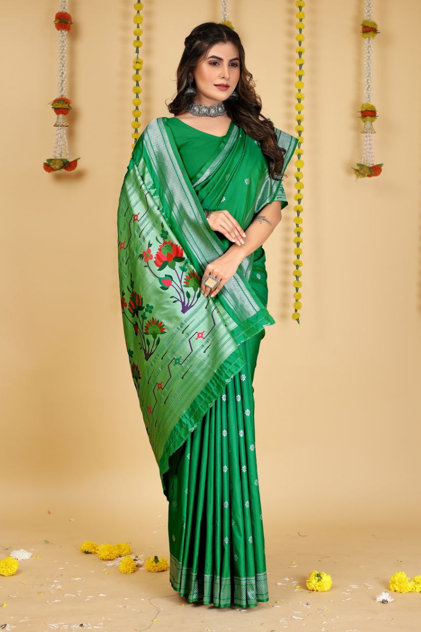 SOFT PURE SILK Paithani SAREE WITH BEAUTIFUL  WEAVING RICH PALLU With Meenakari work