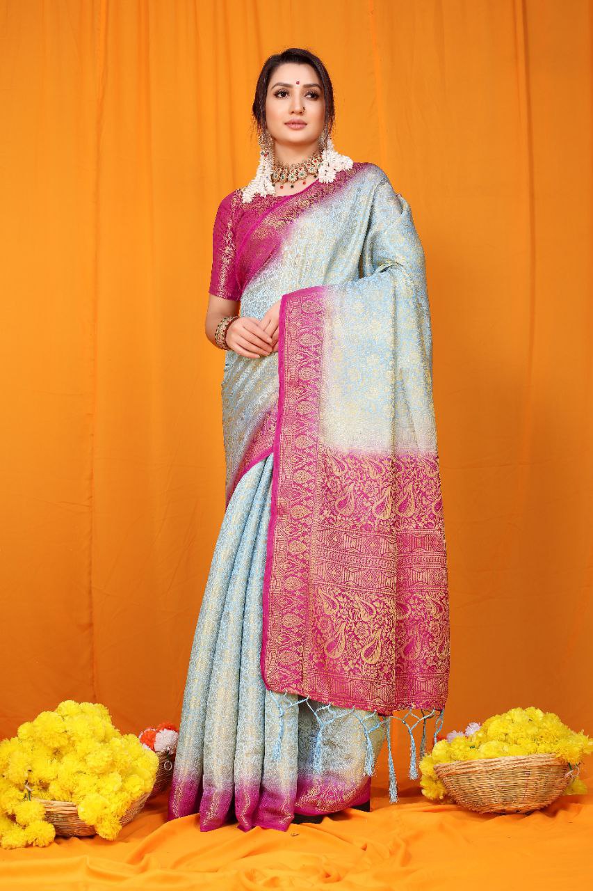 Pure softly silk handloom saree with Hand dying soft luxurious fabric. Pure Jari wewing