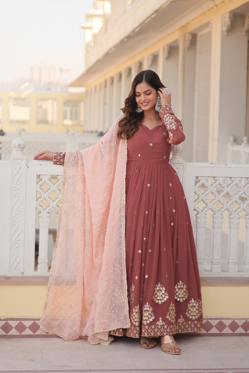 MASAKA COLOUR READYMADE ALIA CUT GOWN WITH DUPATTA SET-KKA-1075