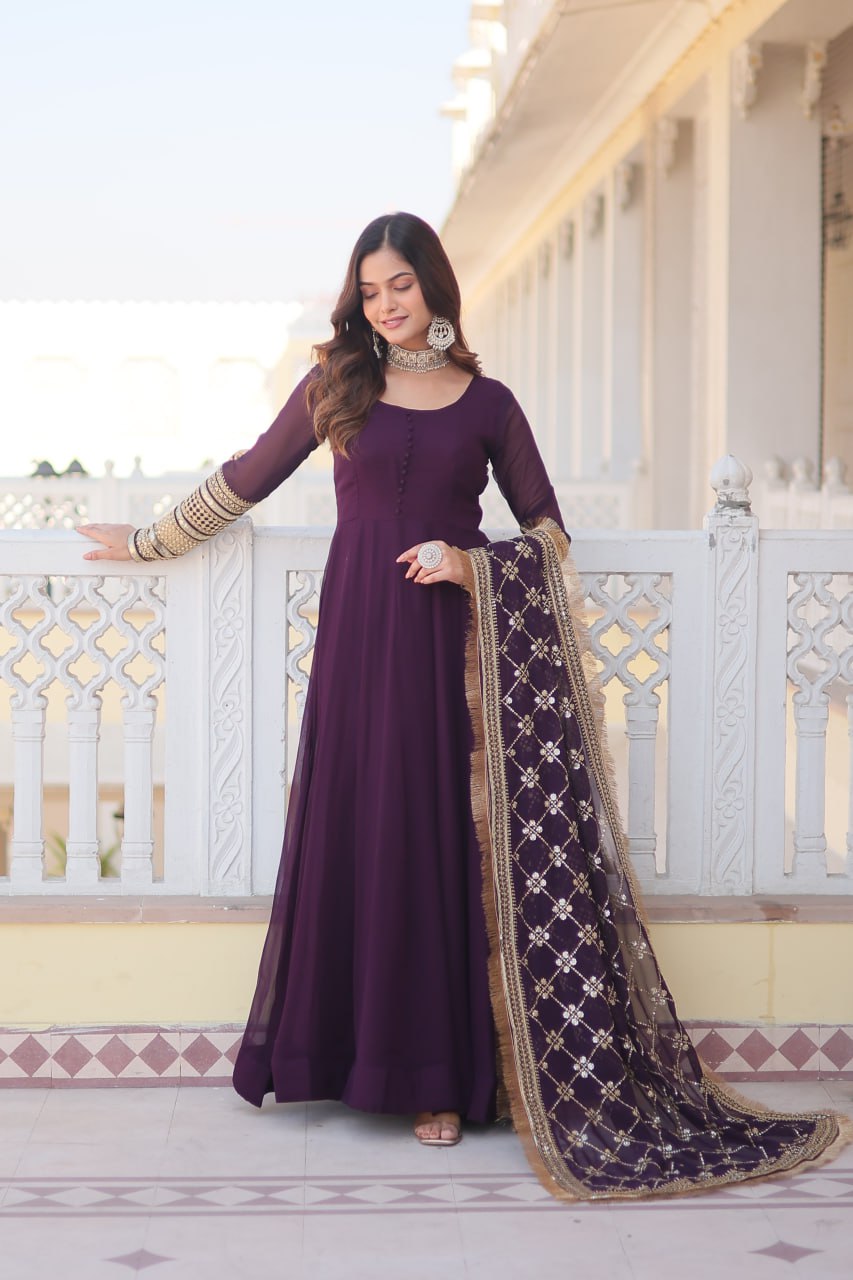 WAINE COLOUR READYMADE ALIA CUT GOWN WITH DUPATTA SET-KKA-1070