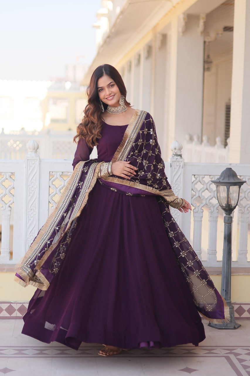 WAINE COLOUR READYMADE ALIA CUT GOWN WITH DUPATTA SET-KKA-1070