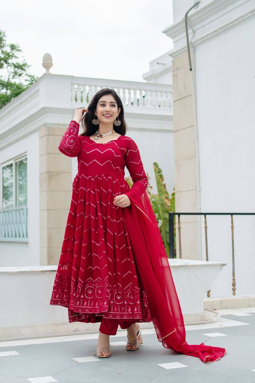 PILAKI'S MAROON EMBROIDERED GEORGETTE SUIT SET TD-6016