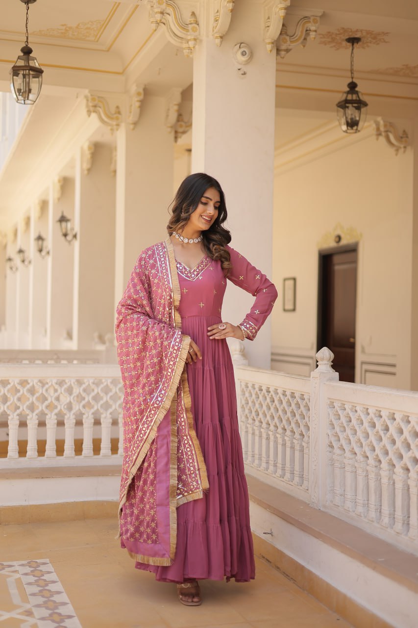 ZENNY EMBROIDERY WORKED GOWN WITH DUPATTA  LW-9178