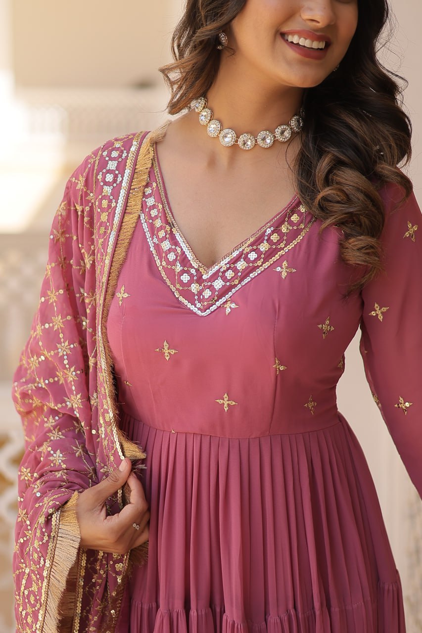 ZENNY EMBROIDERY WORKED GOWN WITH DUPATTA  LW-9178