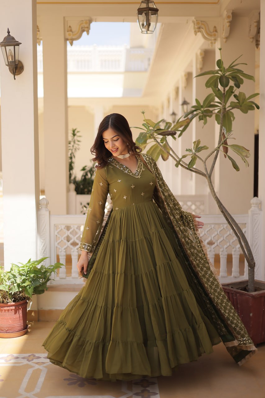 ZENNY EMBROIDERY WORKED GOWN WITH DUPATTA  LW-9178