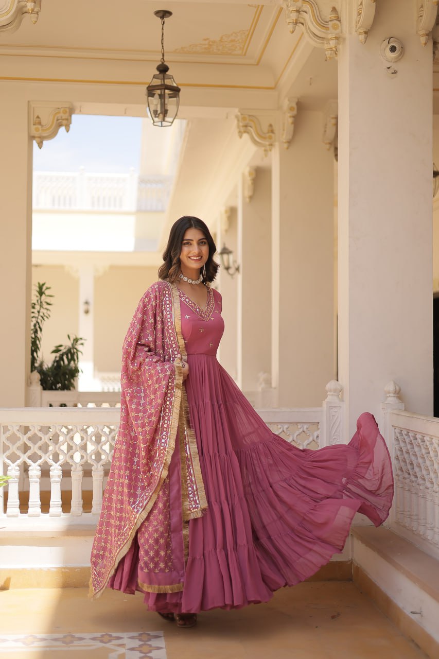 ZENNY EMBROIDERY WORKED GOWN WITH DUPATTA  LW-9178