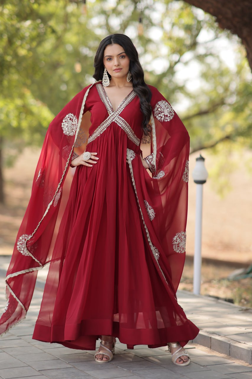 SHIWANI PREMIUM READYMADE ALIA CUT GOWN WITH DUPATTA SET  KA-1107