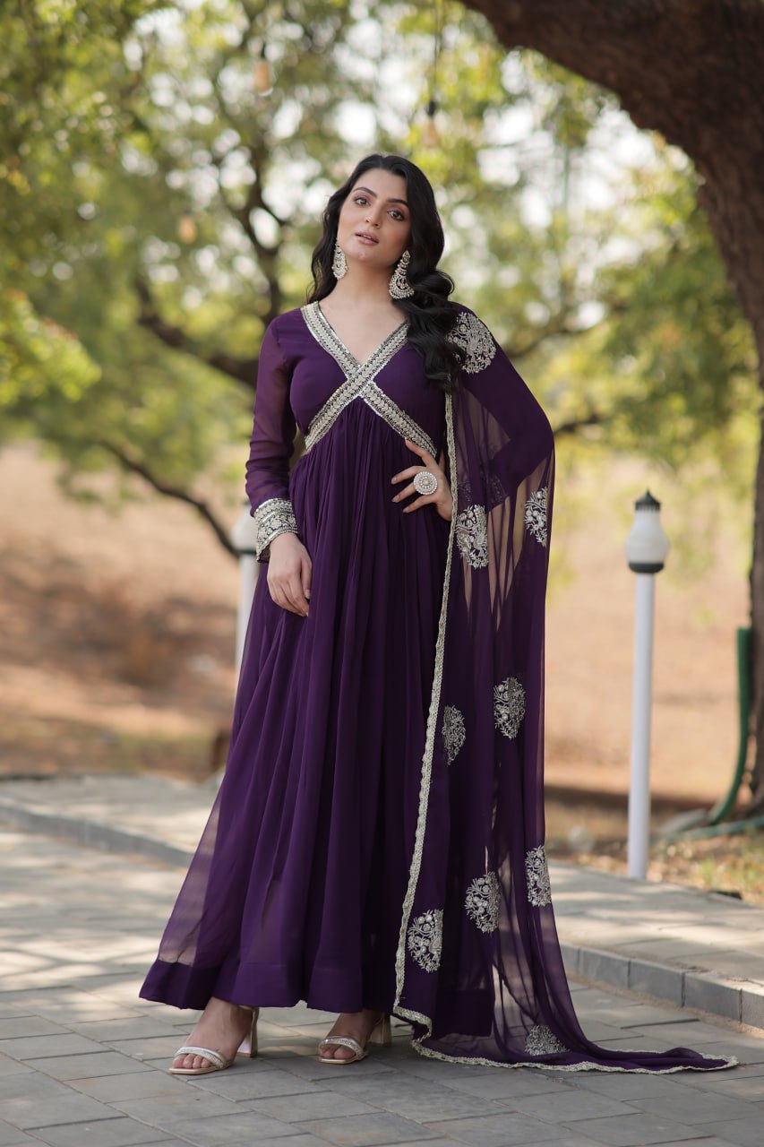 SHIWANI PREMIUM READYMADE ALIA CUT GOWN WITH DUPATTA SET  KA-1107