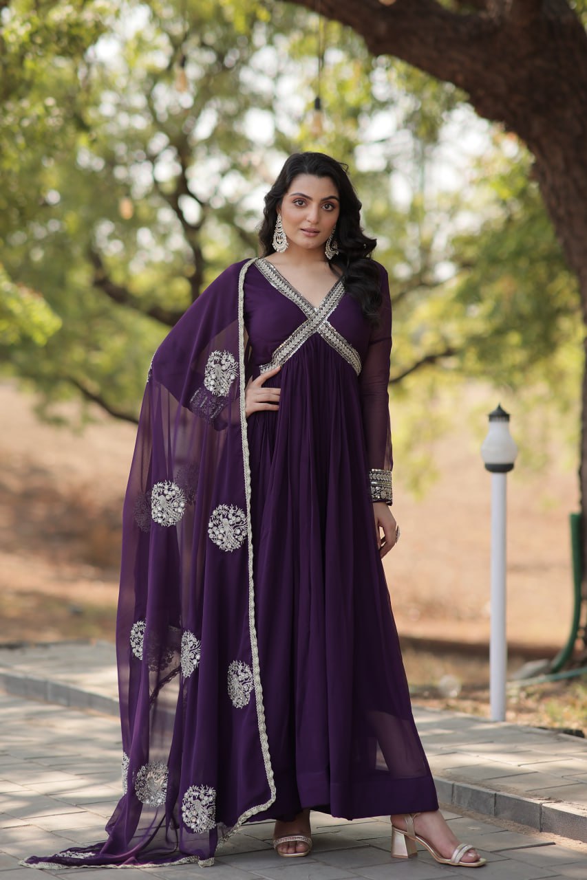 SHIWANI PREMIUM READYMADE ALIA CUT GOWN WITH DUPATTA SET  KA-1107