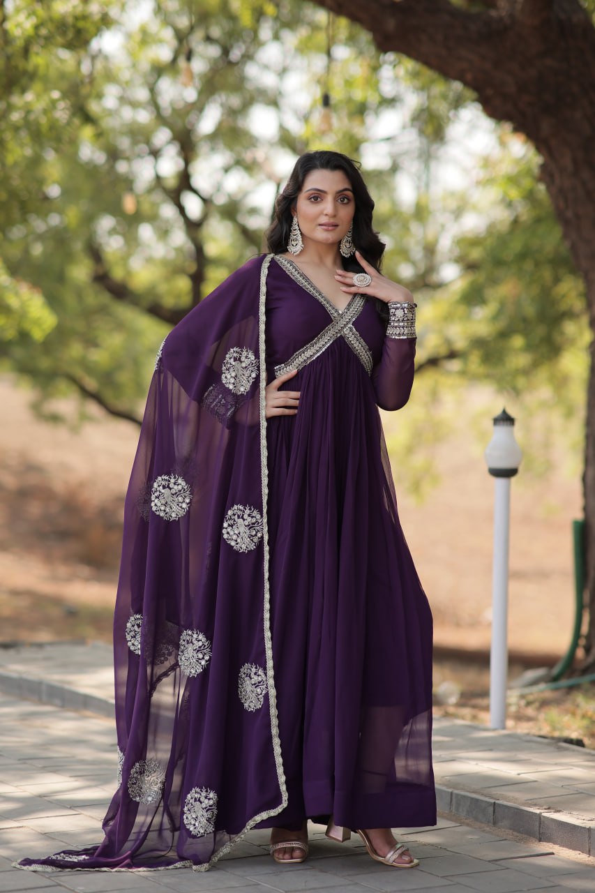 SHIWANI PREMIUM READYMADE ALIA CUT GOWN WITH DUPATTA SET  KA-1107