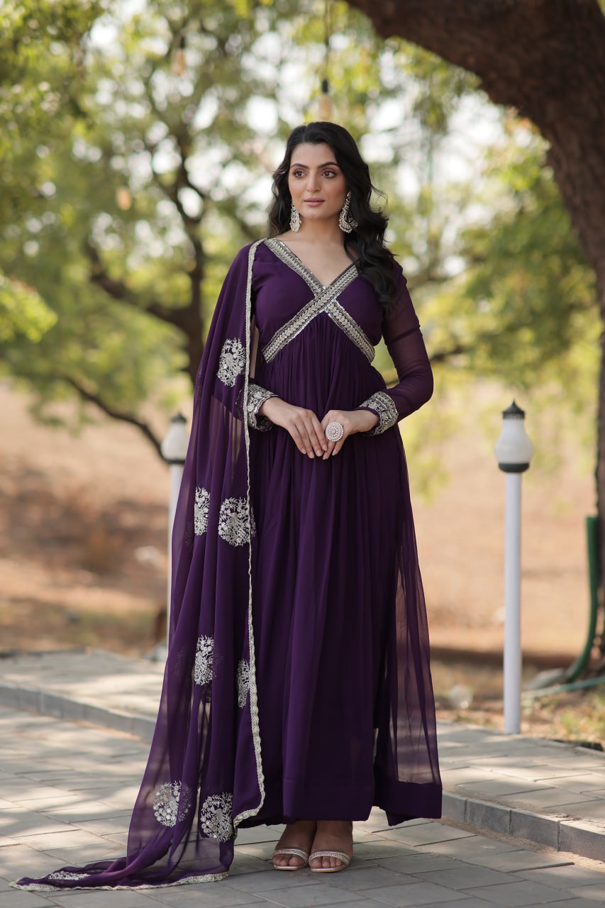 SHIWANI PREMIUM READYMADE ALIA CUT GOWN WITH DUPATTA SET  KA-1107