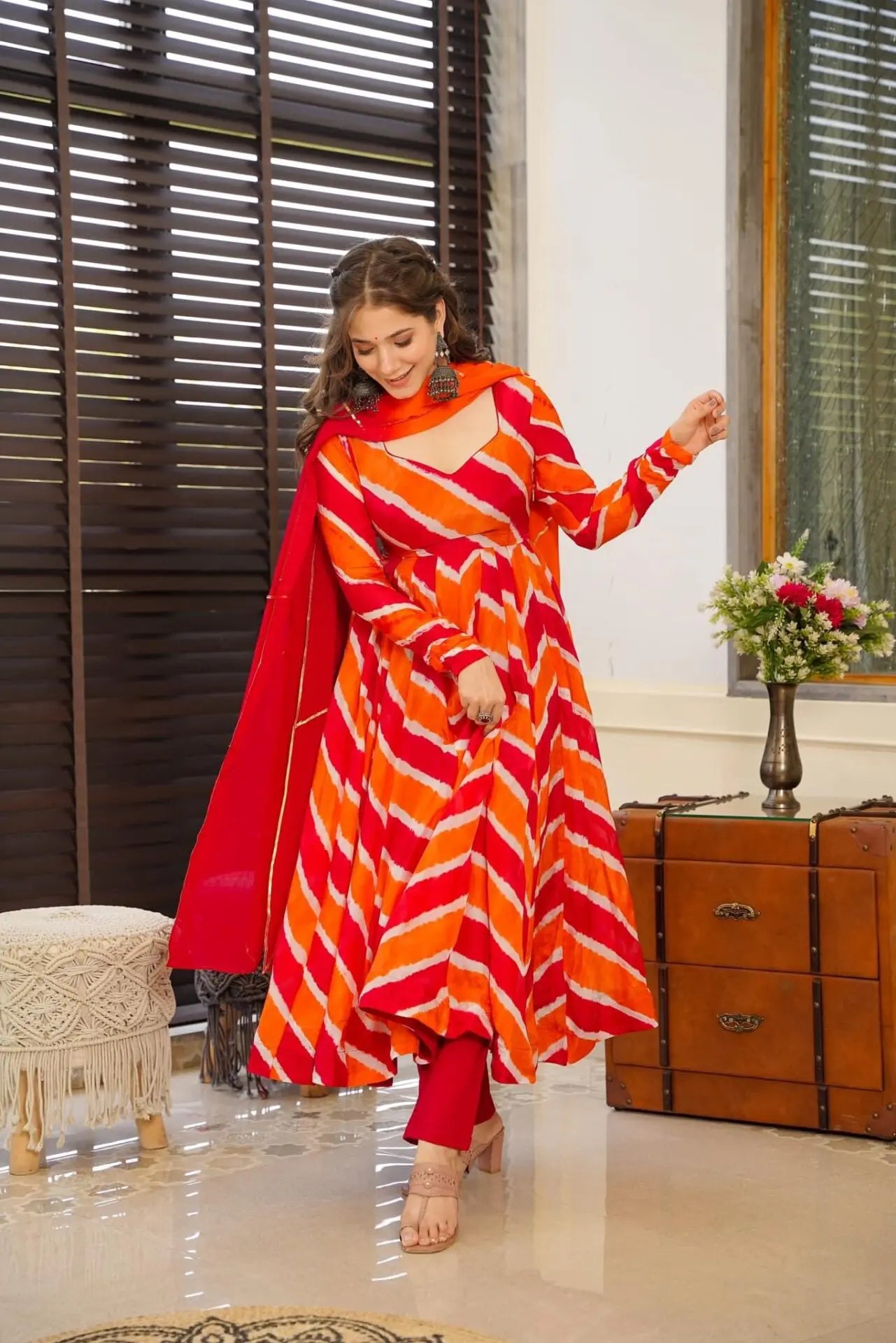 ORANGE LEHERIYA SUIT SET-TD-140