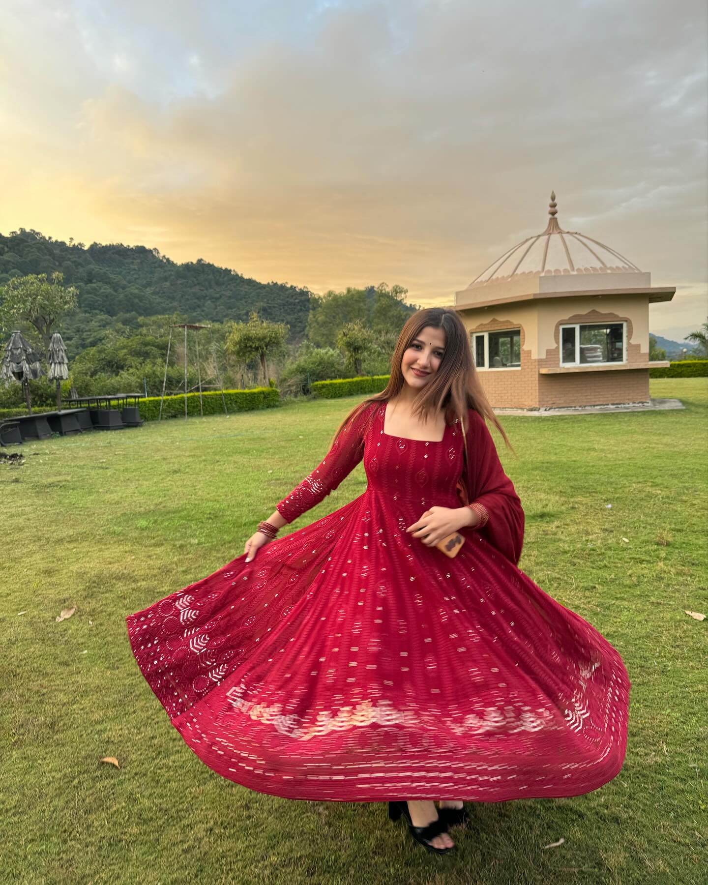 PILAKI-  MAROON RED EMBROIDERED GEORGETTE SUIT SET101