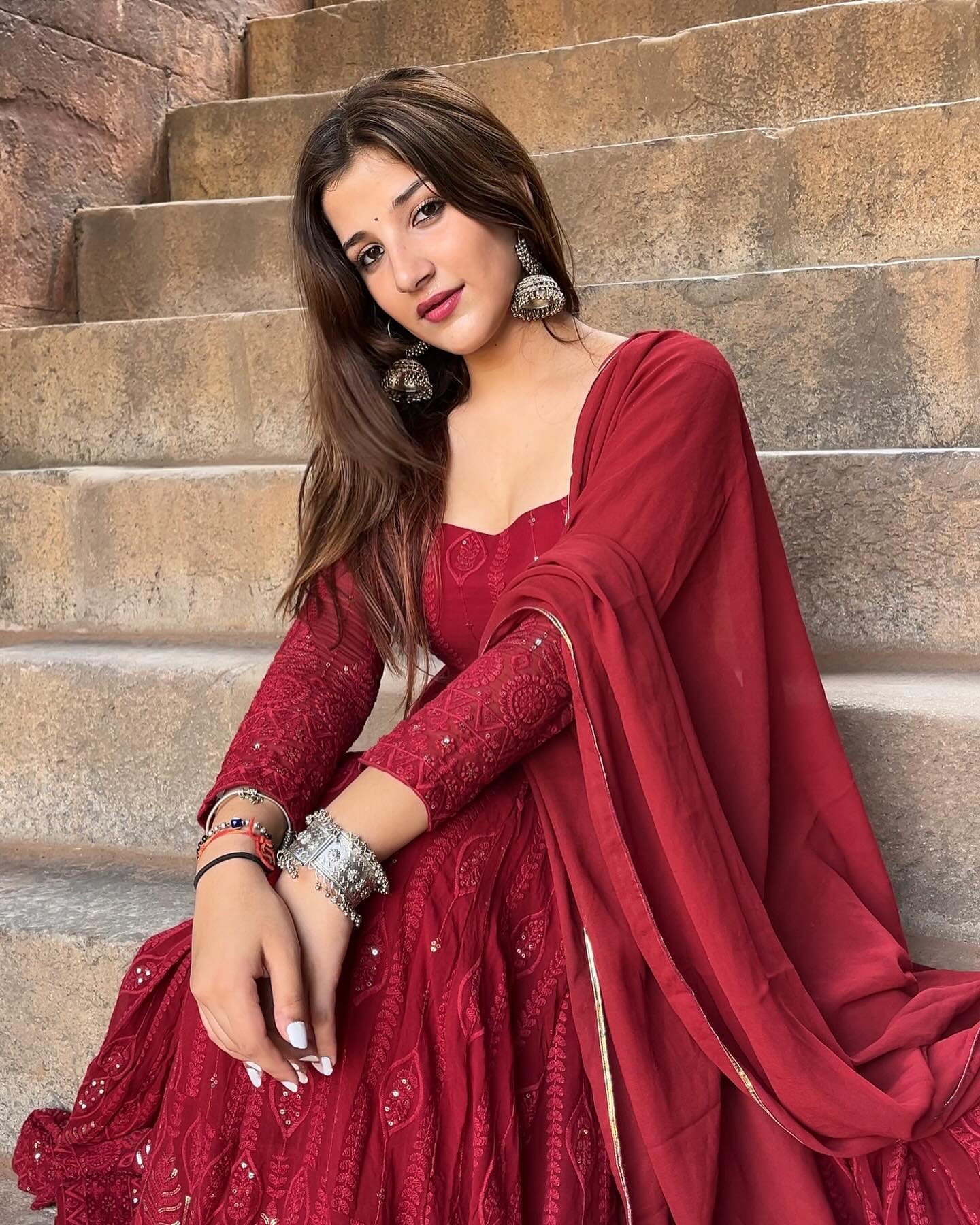 PILAKI-  MAROON RED EMBROIDERED GEORGETTE SUIT SET101